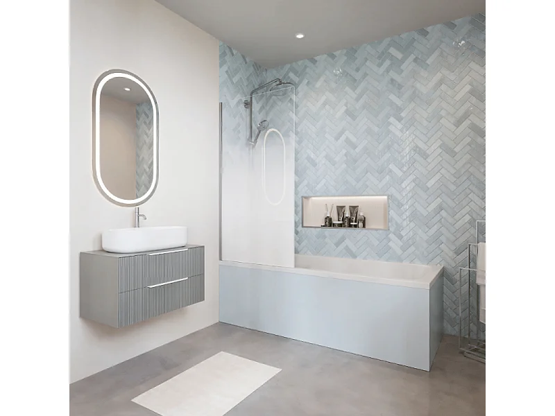 Baignoire droite VILLEROY ET BOCH Oberon quaryl 180 x 80 cm  + Pare bain gauche AURYS Mist 1 chromé