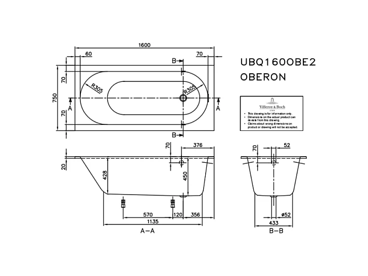 Baignoire droite VILLEROY ET BOCH Oberon quaryl 160 x 75 cm  + Pare bain gauche AURYS Raywall chromé