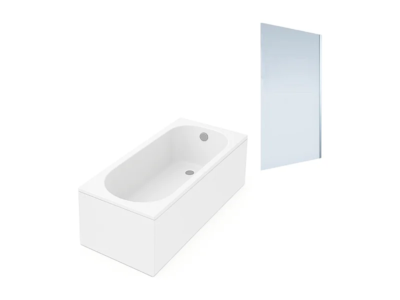 Baignoire droite VILLEROY ET BOCH Oberon quaryl 160 x 75 cm  + Pare bain droite AURYS Mist 1 chromé