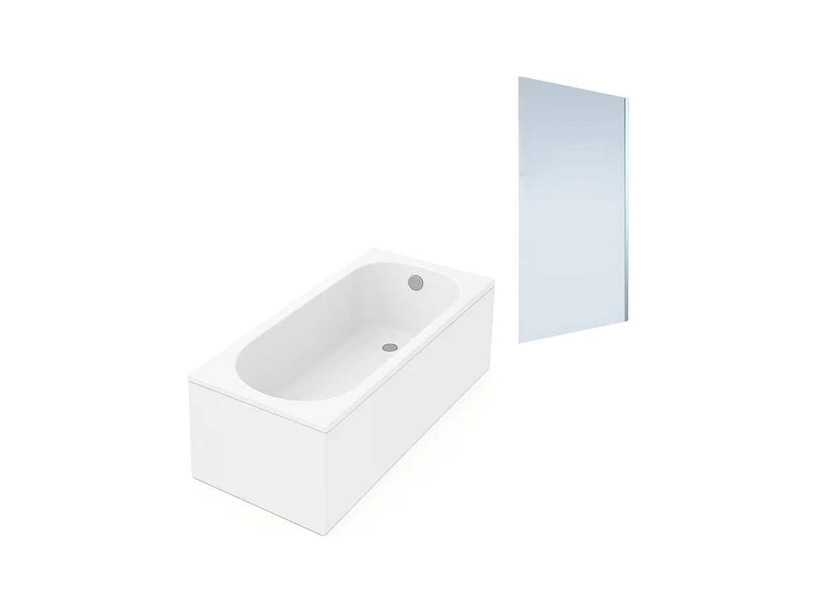 Baignoire droite VILLEROY ET BOCH Oberon quaryl 160 x 75 cm  + Pare bain droite AURYS Mist 1 chromé