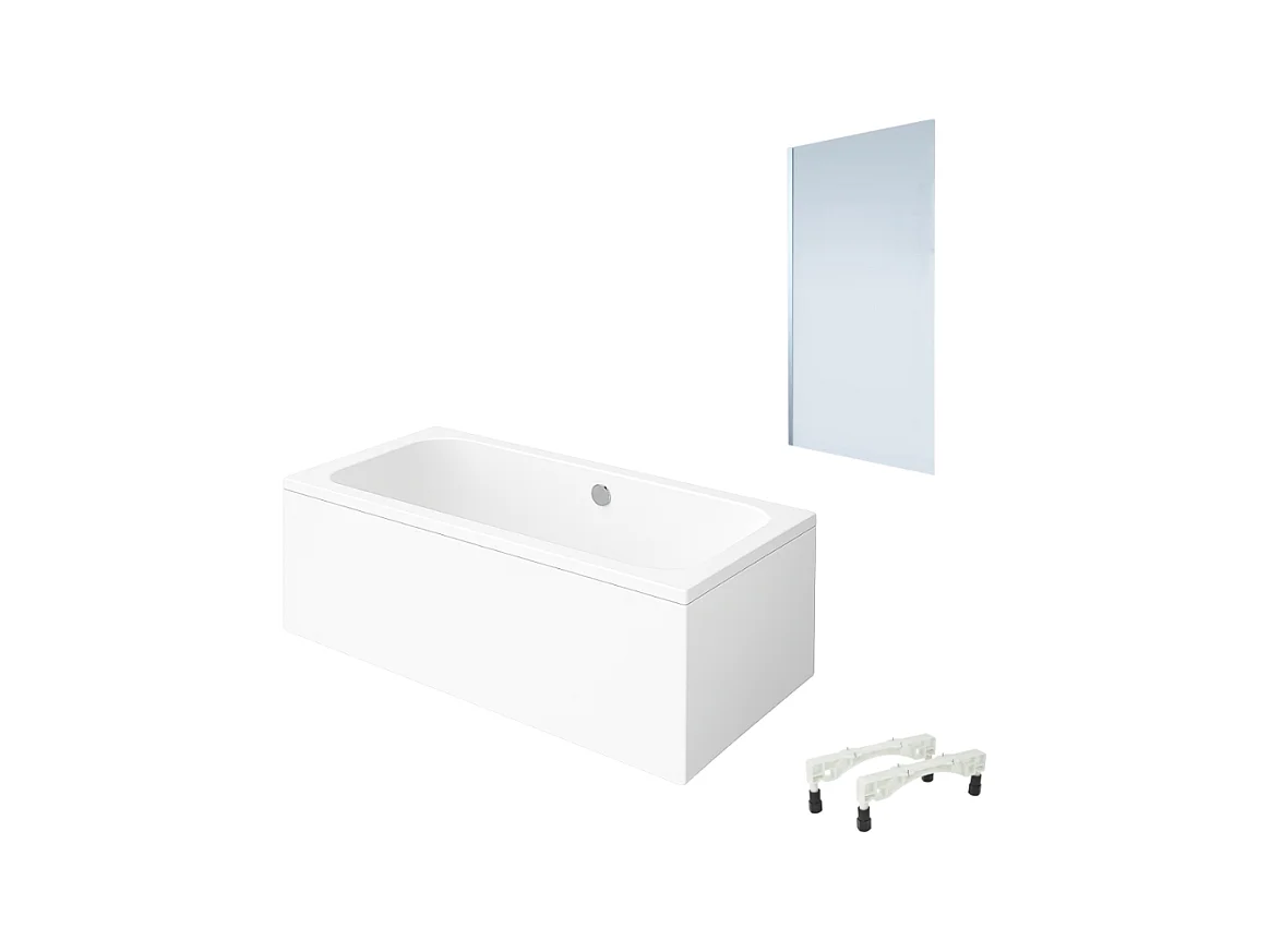 Baignoire droite VILLEROY & BOCH Architectura avec pieds acrylique 170 x 80 cm  + Pare bain gauche AURYS Mist 1 chromé