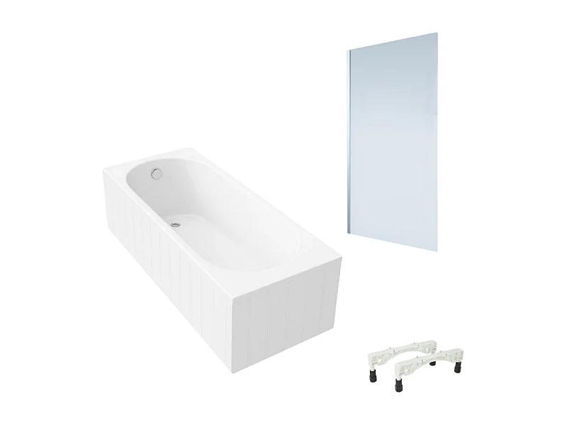 Baignoire droite avec pieds 160x70cm VILLEROY & BOCH O.Novo Blanc + Pare Bain gauche AURYS Mist 1 chromé