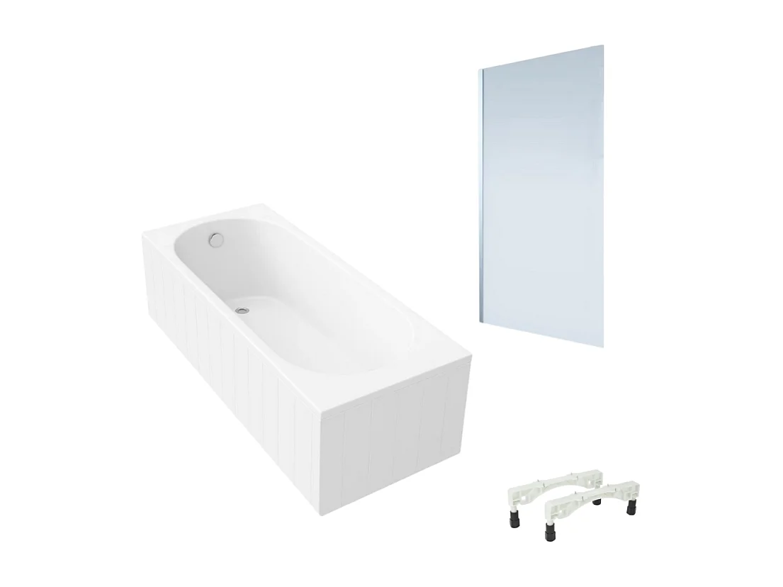 Baignoire droite avec pieds 160 x 70 cm VILLEROY & BOCH O.Novo Blanc + Pare Bain gauche AURYS Mist 1 chromé