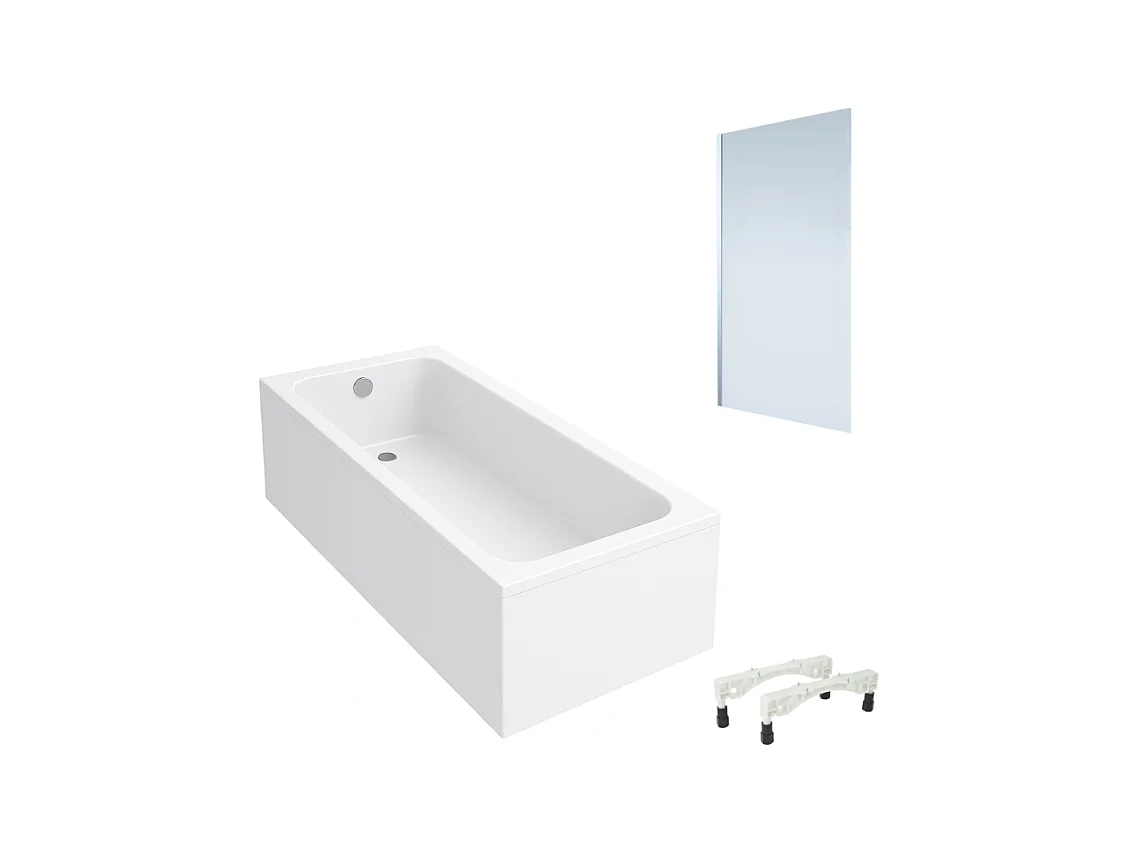 Baignoire droite VILLEROY & BOCH Architectura avec pieds acrylique 140 x 70 cm  + Pare bain gauche AURYS Mist 1 chromé