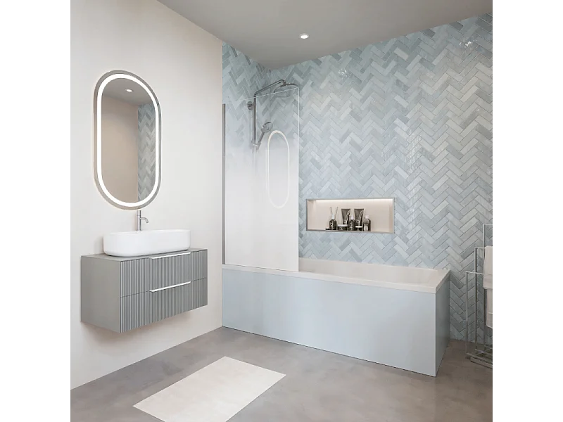 Baignoire droite VILLEROY & BOCH Architectura avec pieds acrylique 140 x 70 cm  + Pare bain gauche AURYS Mist 1 chromé