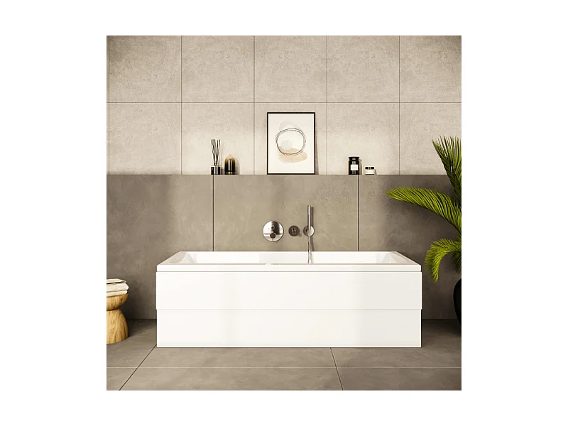 Baignoire rectangulaire VITRA Neon 180x80cm + Pare bain gauche AURYS Raywall chromé profilé gauche