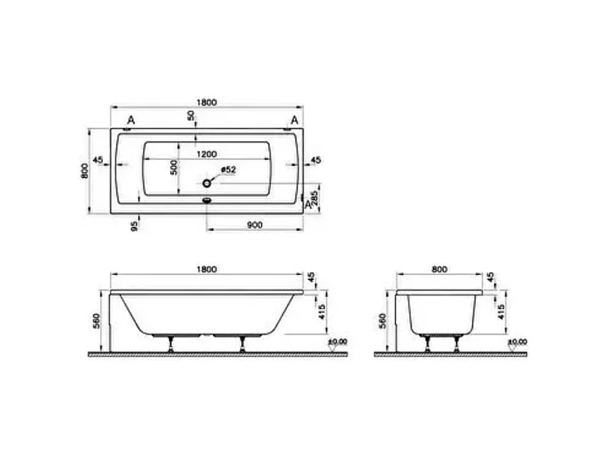Baignoire rectangulaire VITRA Neon 180x80cm + Pare bain gauche AURYS Raywall chromé profilé gauche