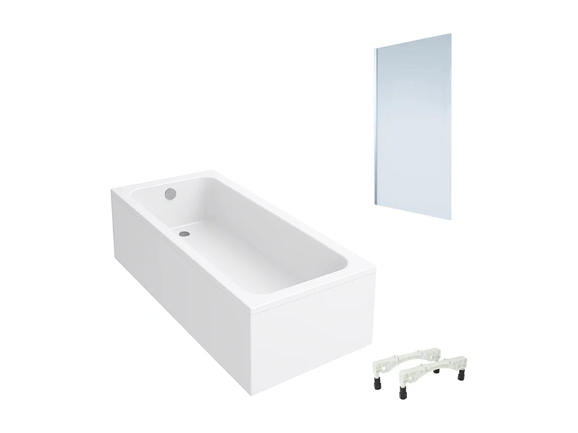 Baignoire droite VILLEROY & BOCH Architectura avec pieds acrylique 160 x 70 cm  + Pare bain gauche AURYS Mist 1 chromé
