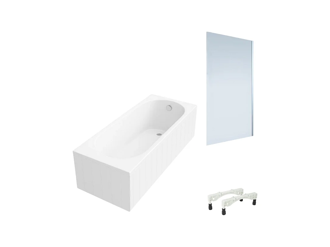 Baignoire droite avec pieds 160x70cm VILLEROY & BOCH O.Novo Blanc  + Pare bain droite AURYS Mist 1 chromé