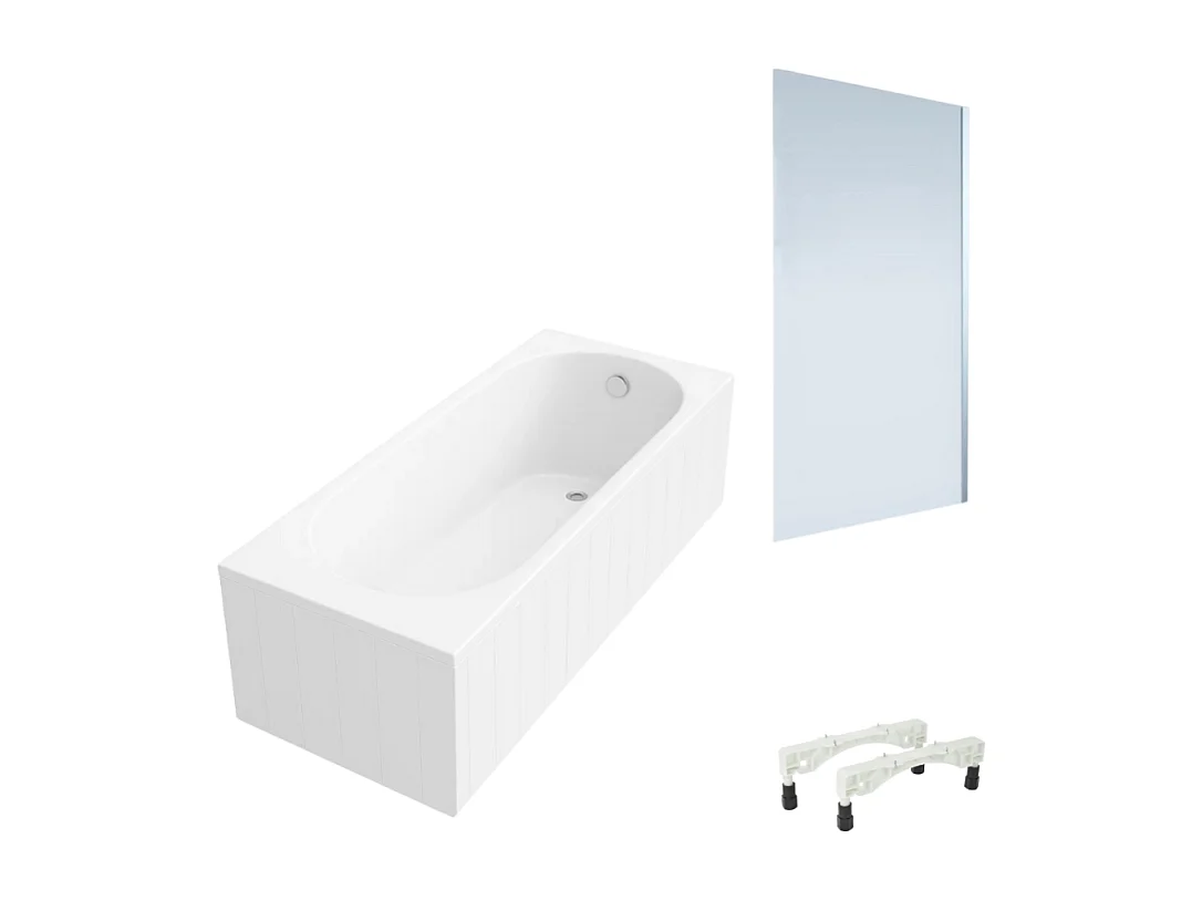 Baignoire droite avec pieds 160 x 70 cm VILLEROY & BOCH O.Novo Blanc + Pare bain droite AURYS Mist 1 chromé