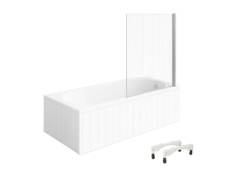 Baignoire Villeroy & Boch O.Novo droite avec pieds, 160 x 70 cm, Blanc + Pare bain droite Aurys Raywall, chromée