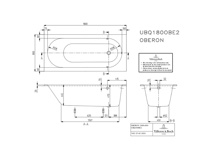 Baignoire droite VILLEROY ET BOCH Oberon quaryl 180 x 80 cm  + Pare bain gauche AURYS Raywall chromé