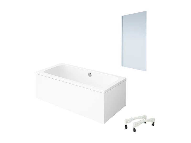 Baignoire droite VILLEROY & BOCH Architectura avec pieds acrylique 190 x 90 cm  + Pare bain gauche AURYS Mist 1 chromé