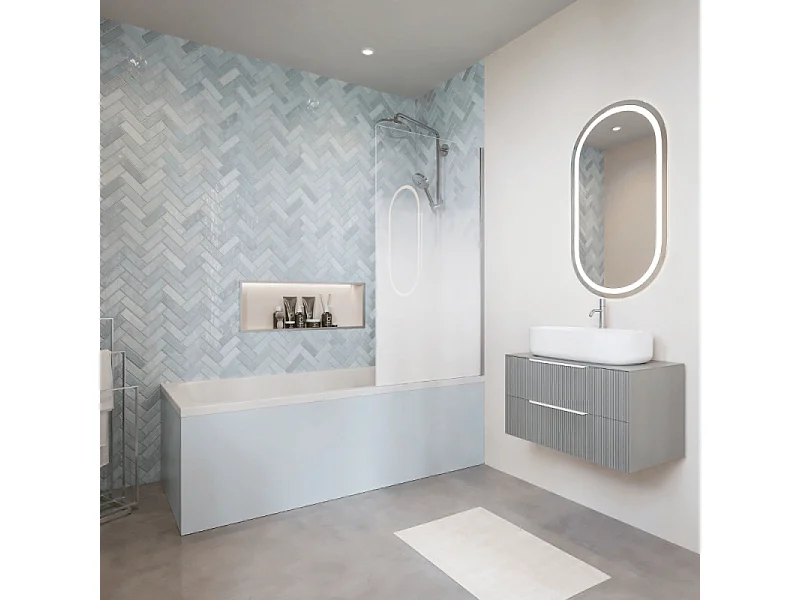 Baignoire droite VILLEROY & BOCH Architectura avec pieds acrylique 170 x 80 cm  + Pare bain droite AURYS Mist 1 chromé