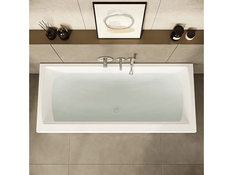 Baignoire rectangulaire VITRA Neon 180x80cm + Pare bain gauche AURYS Mist 1 chromé profilé gauche