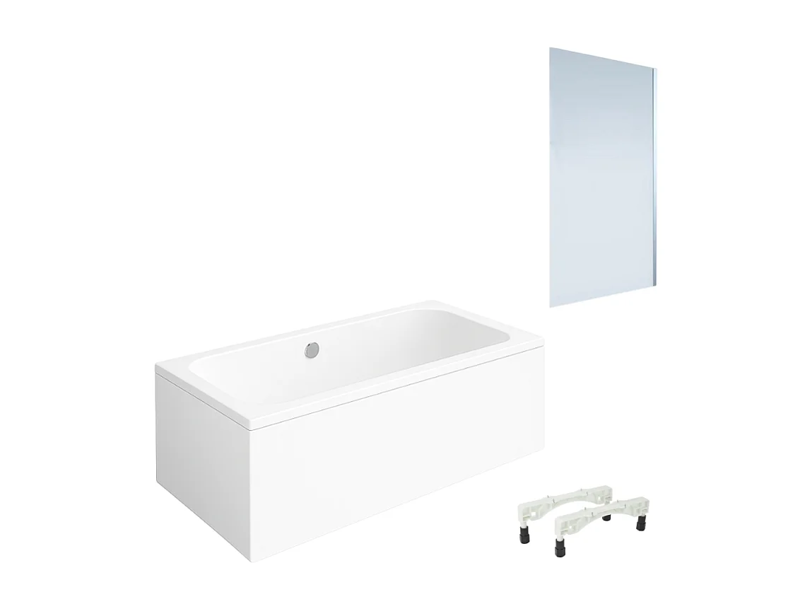 Baignoire droite VILLEROY & BOCH Architectura avec pieds acrylique 180 x 80 cm  + Pare bain droite AURYS Mist 1 chromé