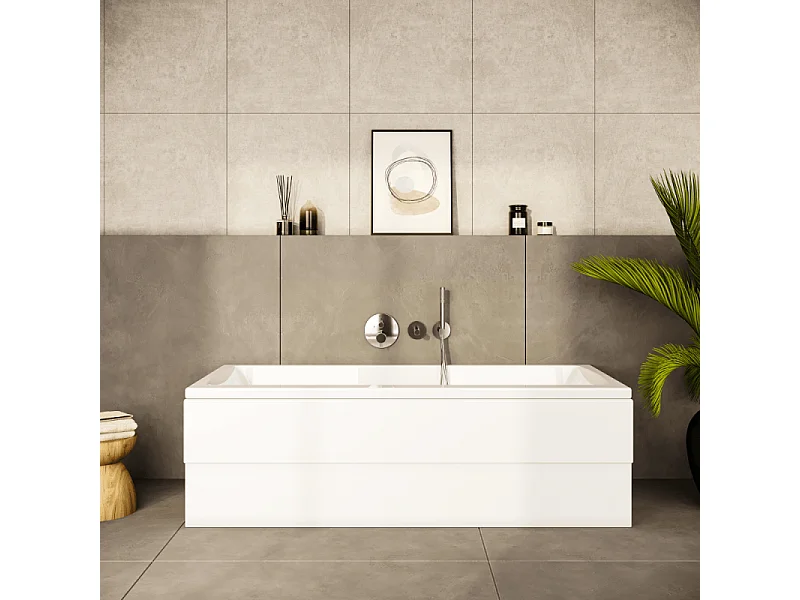 Baignoire rectangulaire VITRA Neon 180x80cm + Pare bain droit AURYS Raywall chromé profilé droite