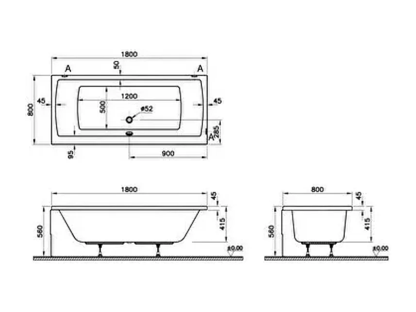 Baignoire rectangulaire VITRA Neon 180x80cm + Pare bain droit AURYS Raywall chromé profilé droite