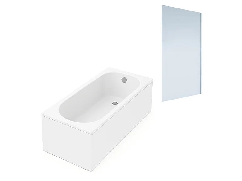 Baignoire droite VILLEROY ET BOCH Oberon quaryl 180 x 80 cm  + Pare bain droite AURYS Mist 1 chromé