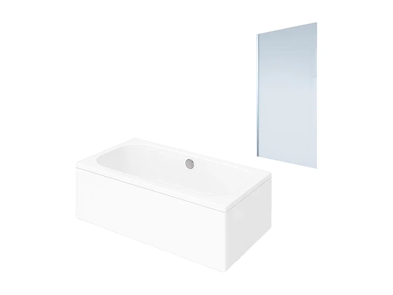 Baignoire droite VILLEROY ET BOCH Oberon quaryl 190 x 90 cm  + Pare bain gauche AURYS Mist 1 chromé