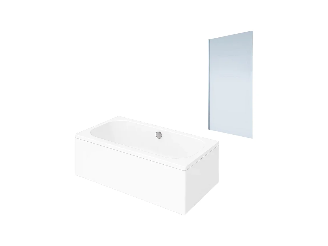 Baignoire droite VILLEROY ET BOCH Oberon quaryl 190 x 90 cm  + Pare bain gauche AURYS Mist 1 chromé