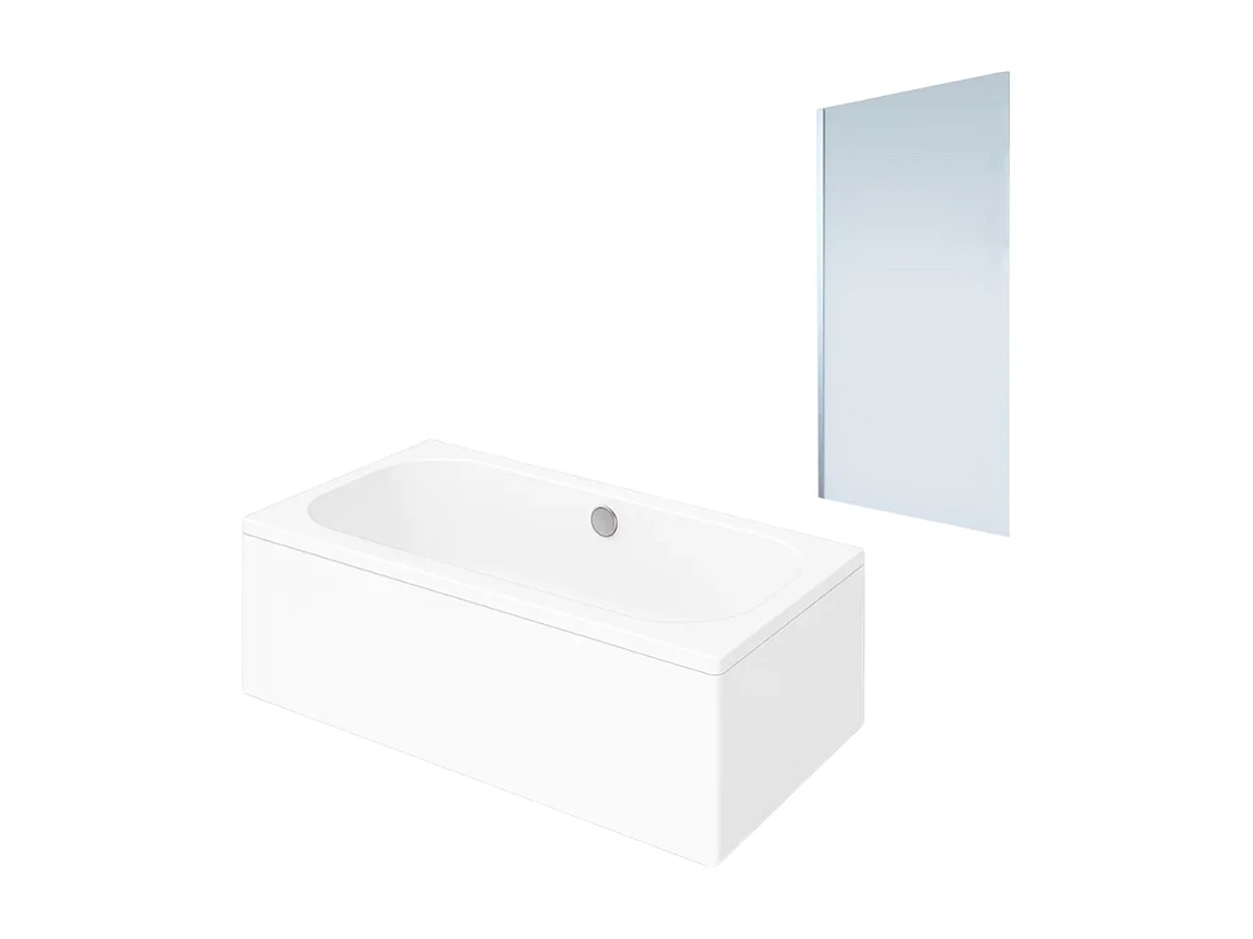 Baignoire droite VILLEROY ET BOCH Oberon quaryl 190 x 90 cm  + Pare bain gauche AURYS Mist 1 chromé