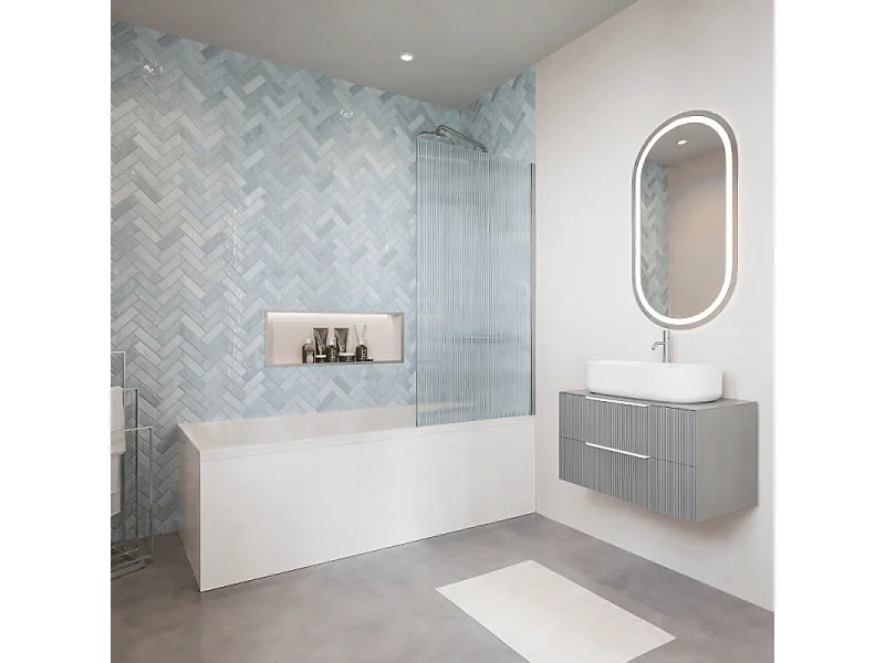 Baignoire droite VILLEROY ET BOCH Oberon quaryl 190 x 90 cm  + Pare bain droite AURYS Raywall chromé