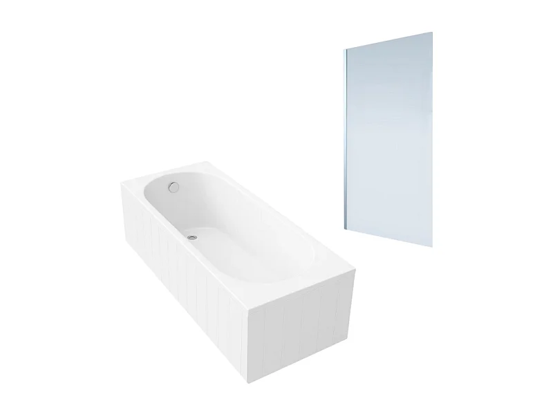 Baignoire droite VILLEROY & BOCH O.Novo 160x70cm Blanc  + Pare Bain gauche AURYS Mist 1 chromé