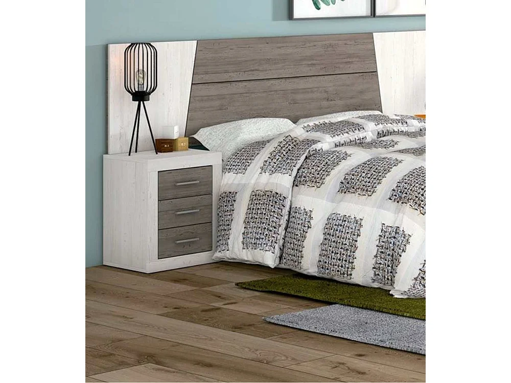 Mesita de noche de 3 cajones de 60x50x34,6 cm en tablero de melamina color pino Jana