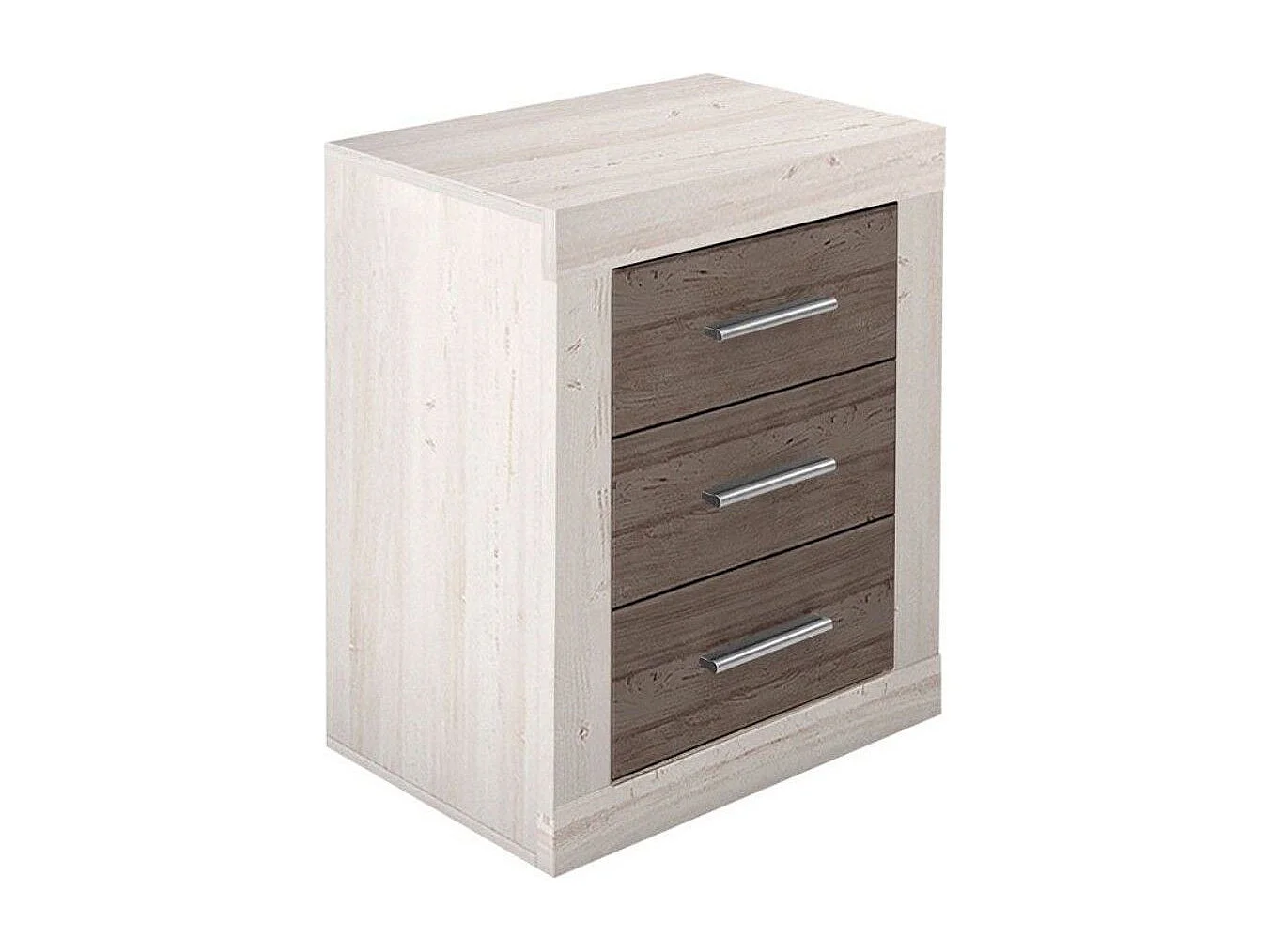Mesita de noche de 3 cajones de 60x50x34,6 cm en tablero de melamina color pino Jana