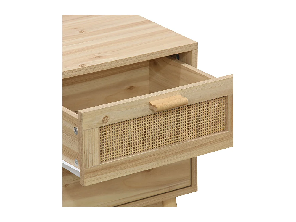 Mesita de noche de 2 cajones de 48x40x39 cm con frente de ratán en color beige Camile