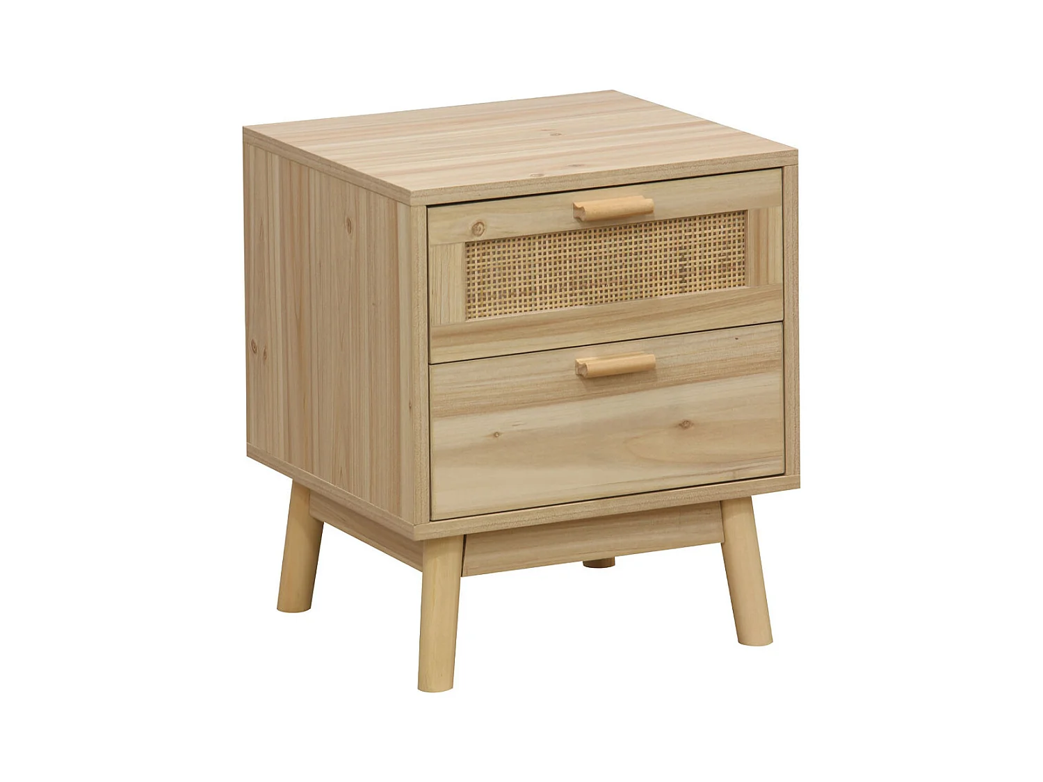 Mesita de noche de 2 cajones de 48x40x39 cm con frente de ratán en color beige Camile