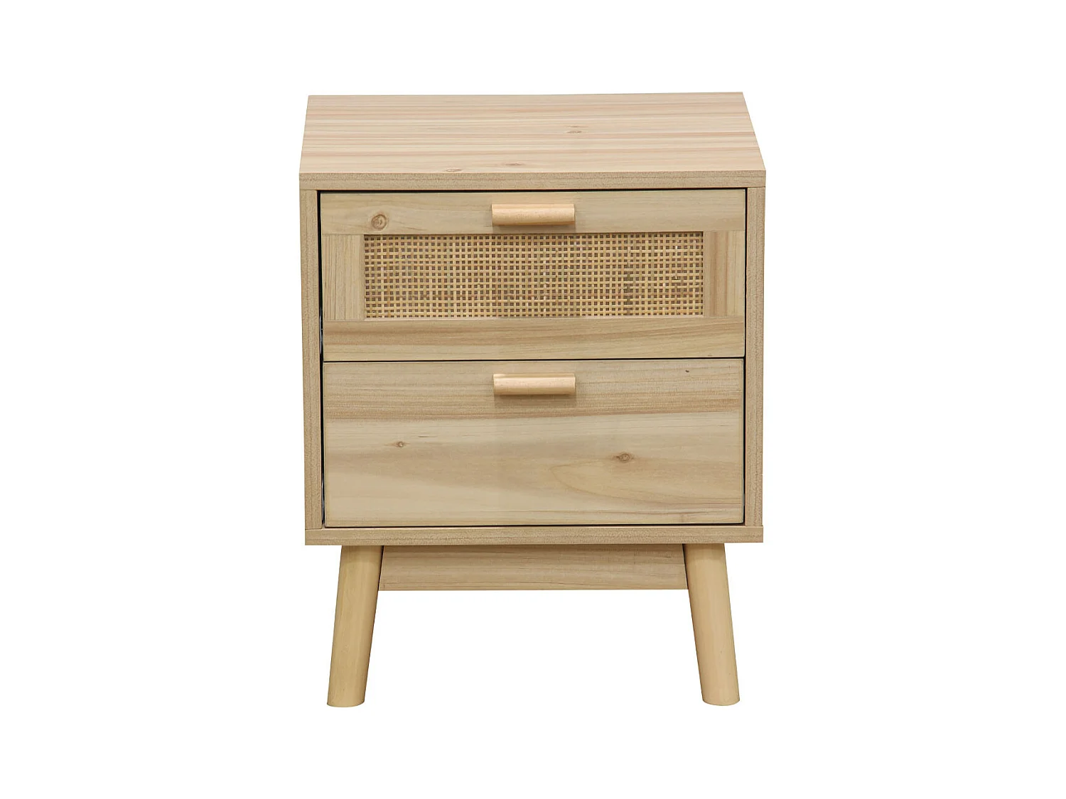 Mesita de noche de 2 cajones de 48x40x39 cm con frente de ratán en color beige Camile