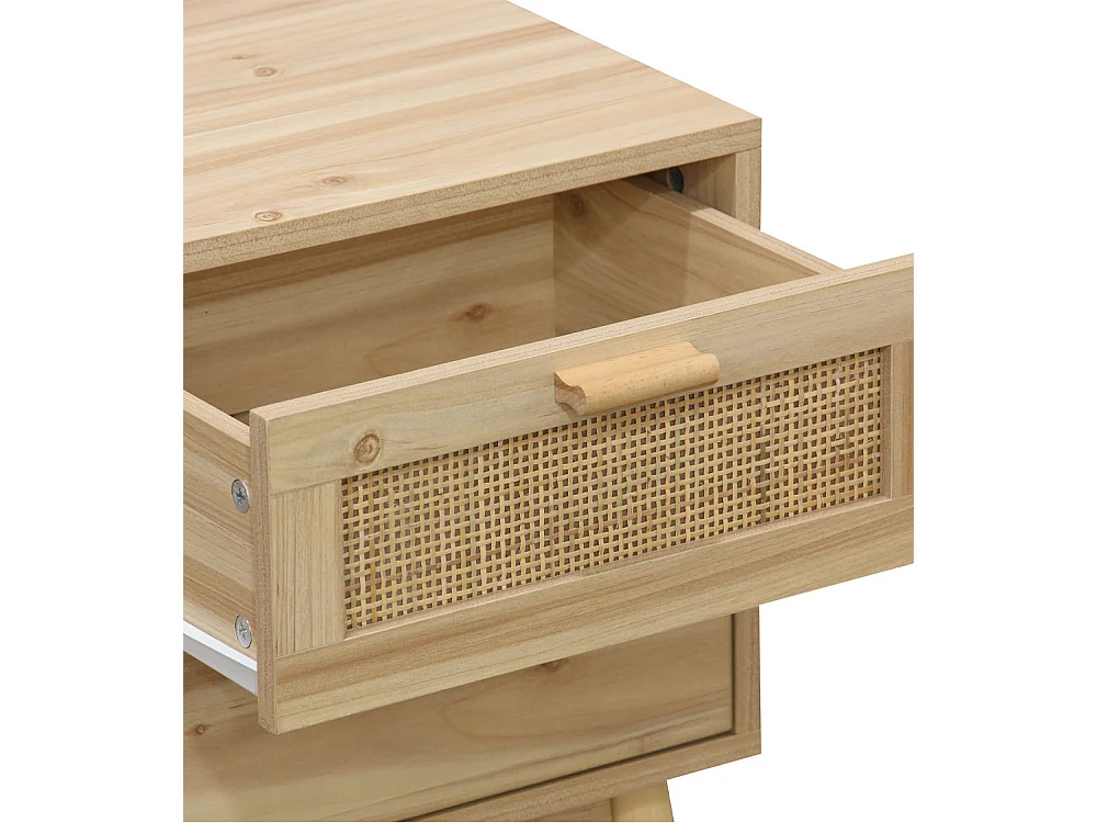 Mesita de noche de 2 cajones de 48x40x39 cm con frente de ratán en color beige Camile