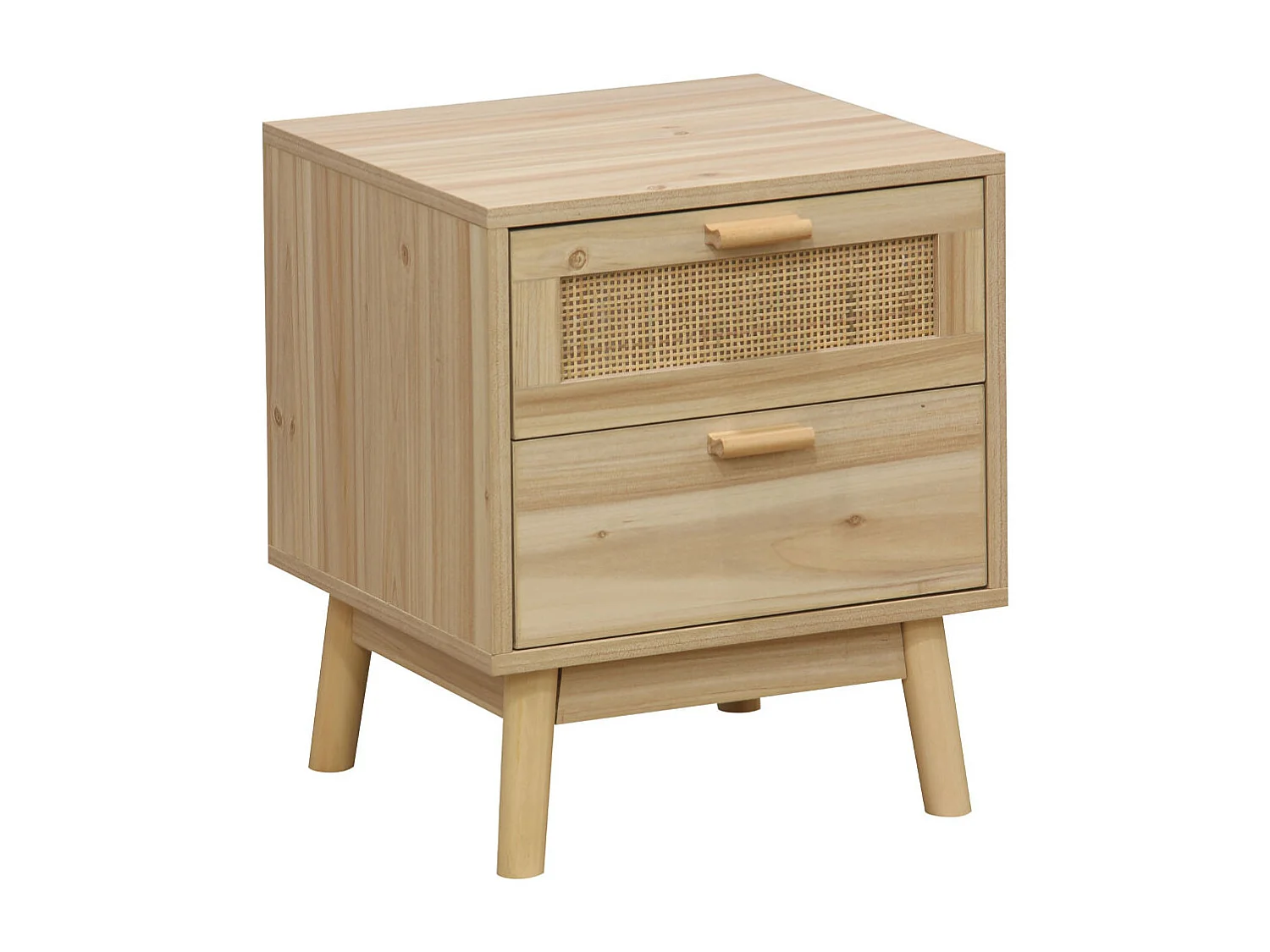 Mesita de noche de 2 cajones de 48x40x39 cm con frente de ratán en color beige Camile