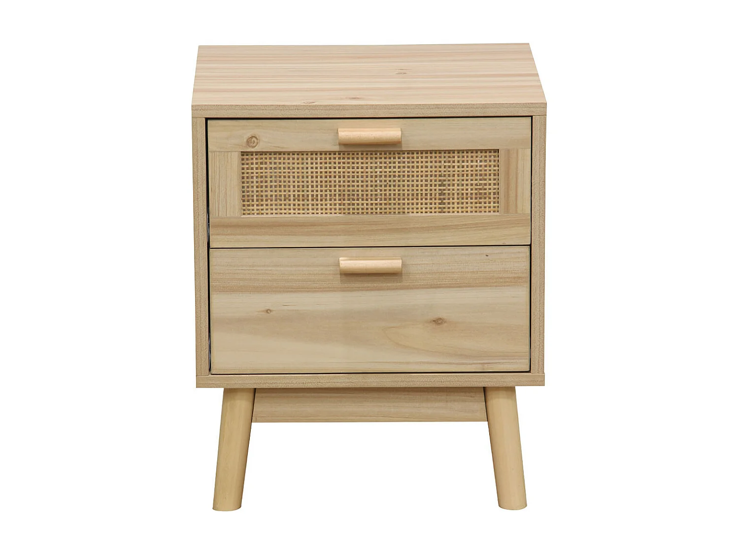 Mesita de noche de 2 cajones de 48x40x39 cm con frente de ratán en color beige Camile