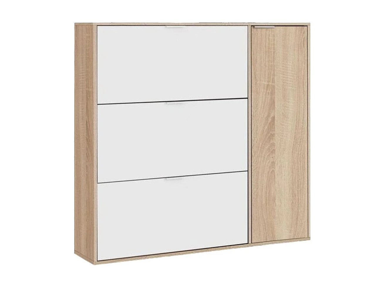 Zapatero de 4 puertas de 115x106x22 cm en tablero de partículas en beige y blanco Klaus