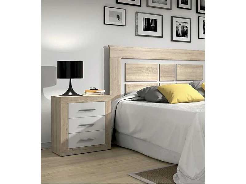 Mesita de noche de 3 cajones de 60x50x34,6 cm en tablero de melamina color cambrian Jana