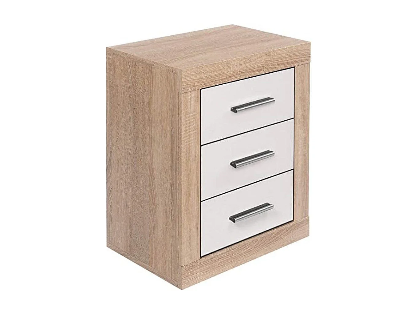 Mesita de noche de 3 cajones de 60x50x34,6 cm en tablero de melamina color cambrian Jana