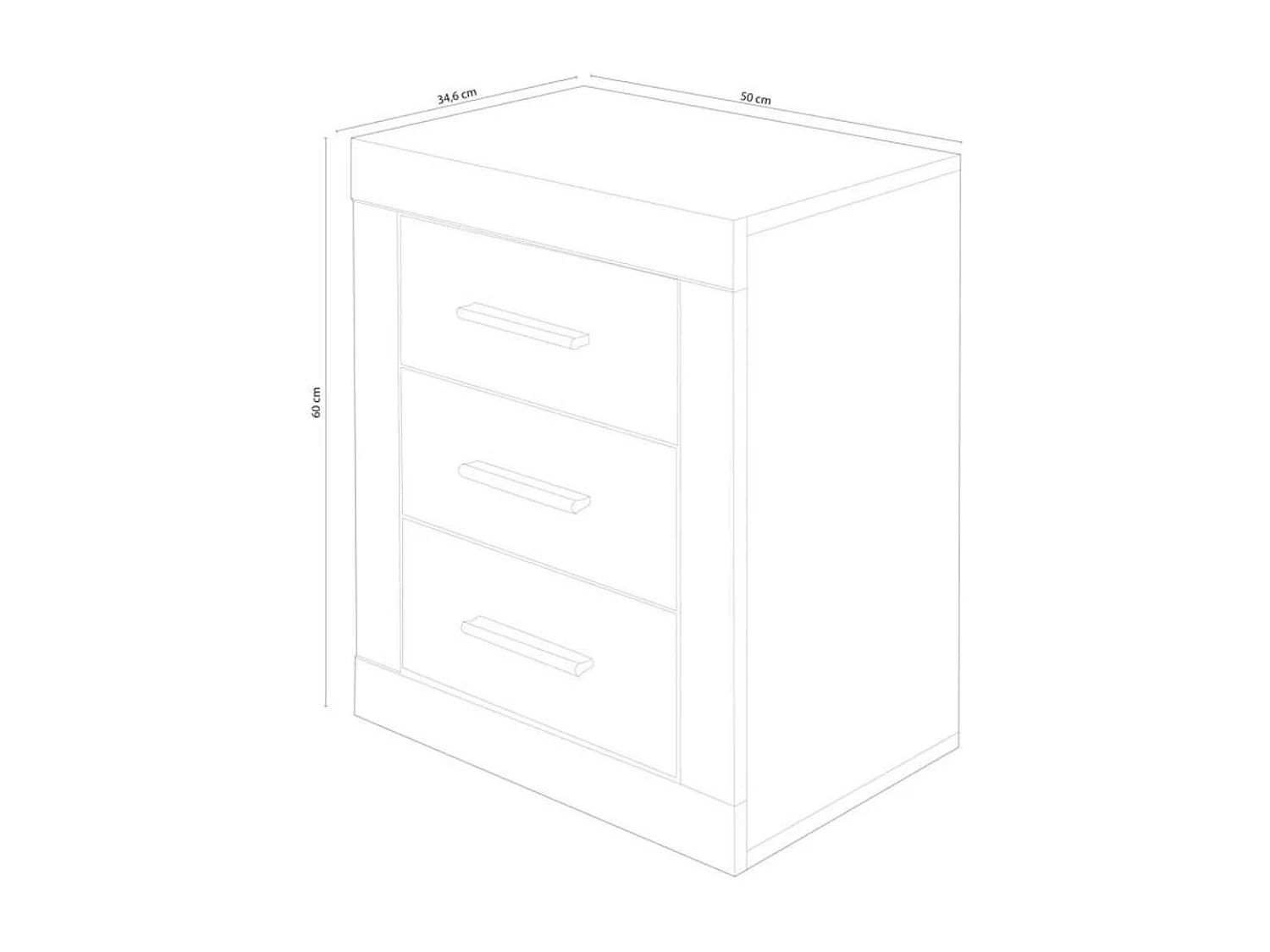 Mesita de noche de 3 cajones de 60x50x34,6 cm en tablero de melamina color cambrian Jana