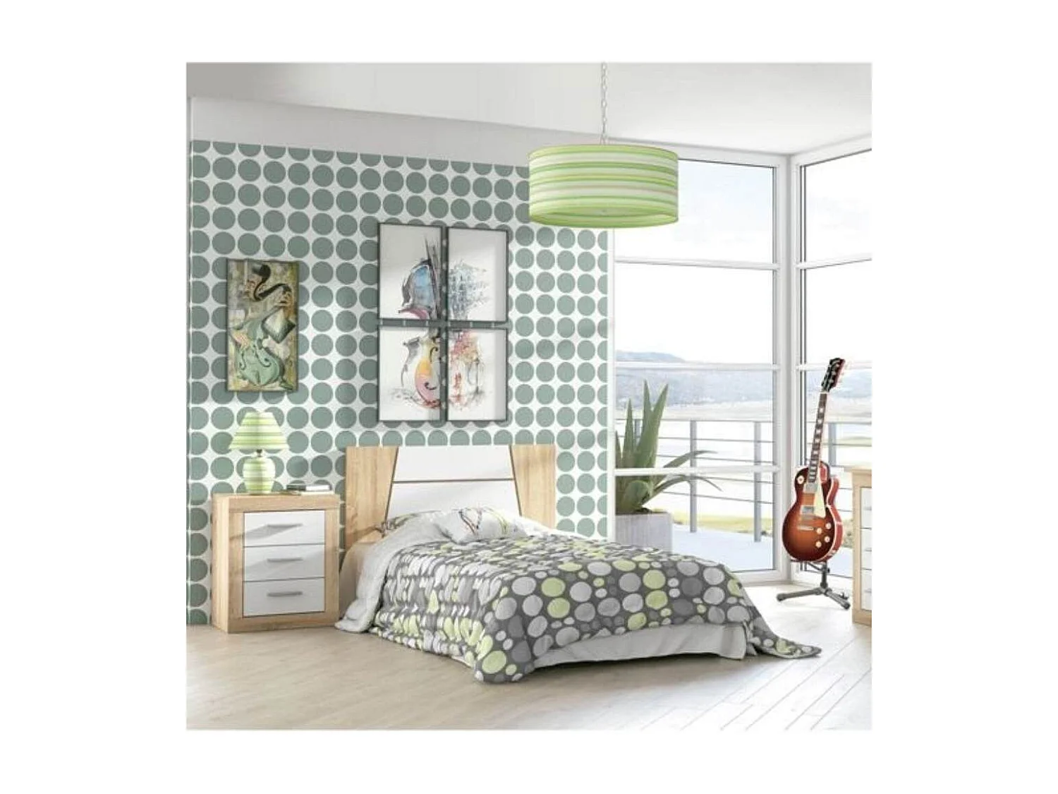 Mesita de noche de 3 cajones de 60x50x34,6 cm en tablero de melamina color cambrian Jana