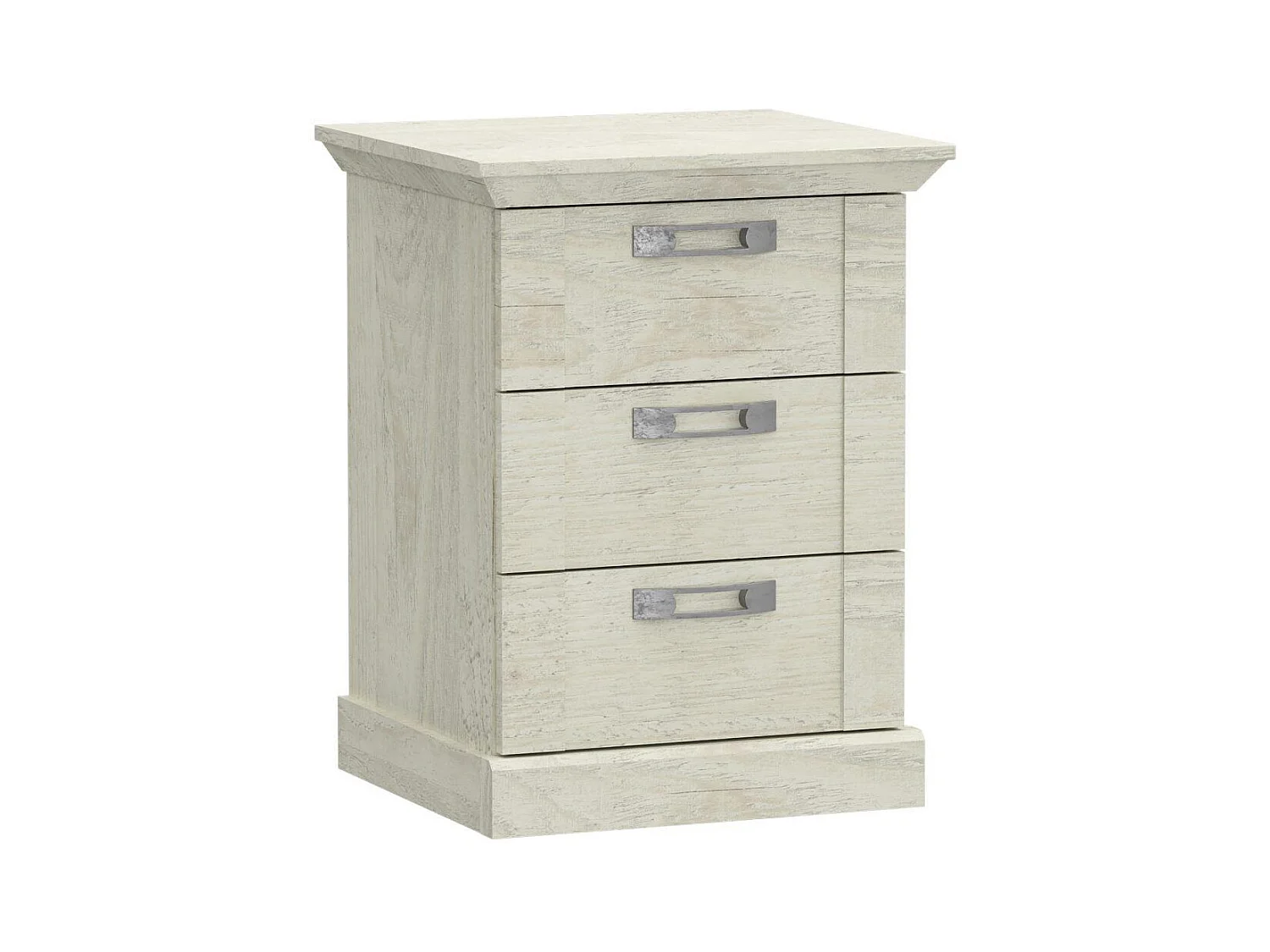 Mesita de noche de 3 cajones de 65,4x49,8x44,9 cm estilo rústico color blanco pino Karen