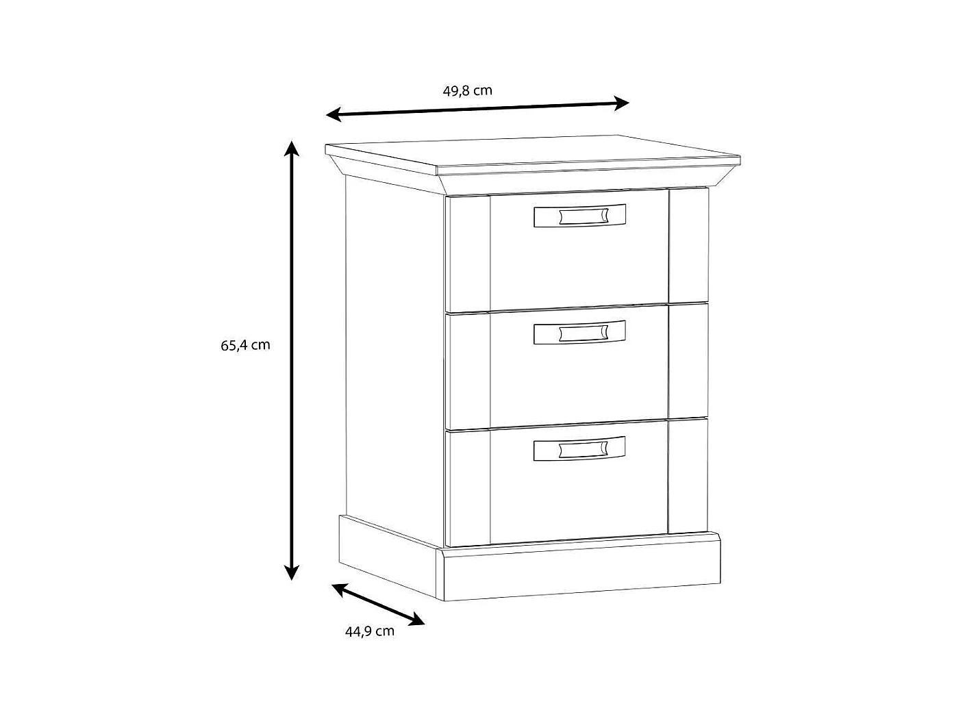 Mesita de noche de 3 cajones de 65,4x49,8x44,9 cm estilo rústico color blanco pino Karen