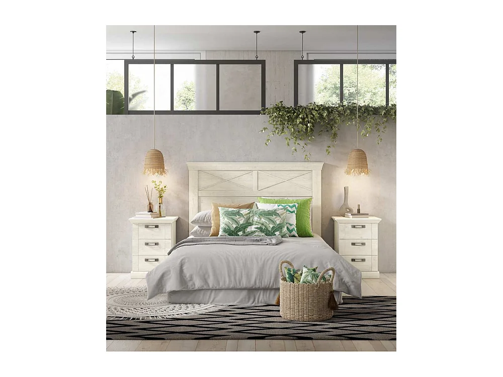 Mesita de noche de 3 cajones de 65,4x49,8x44,9 cm estilo rústico color blanco pino Karen