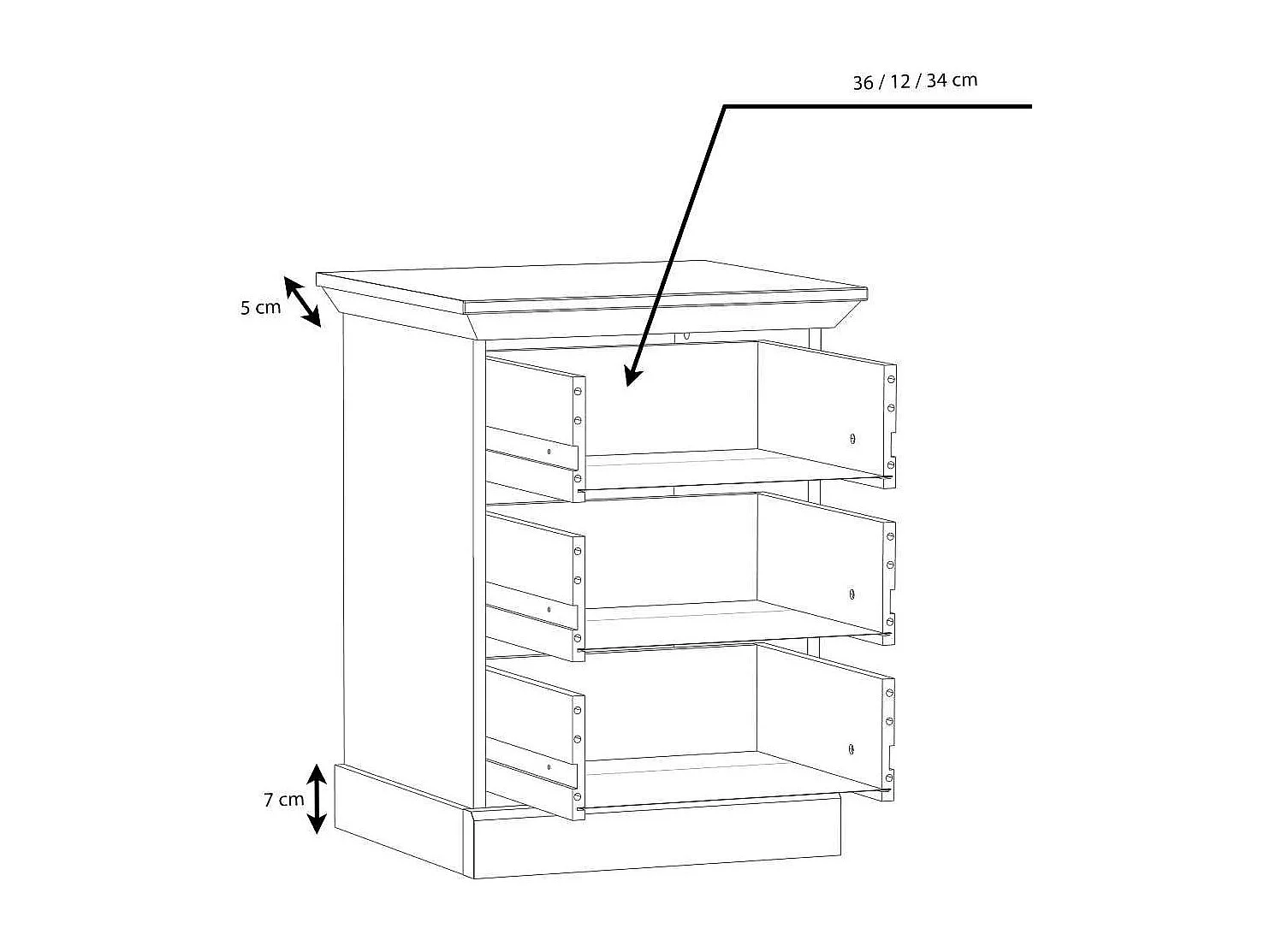 Mesita de noche de 3 cajones de 65,4x49,8x44,9 cm estilo rústico color blanco pino Karen
