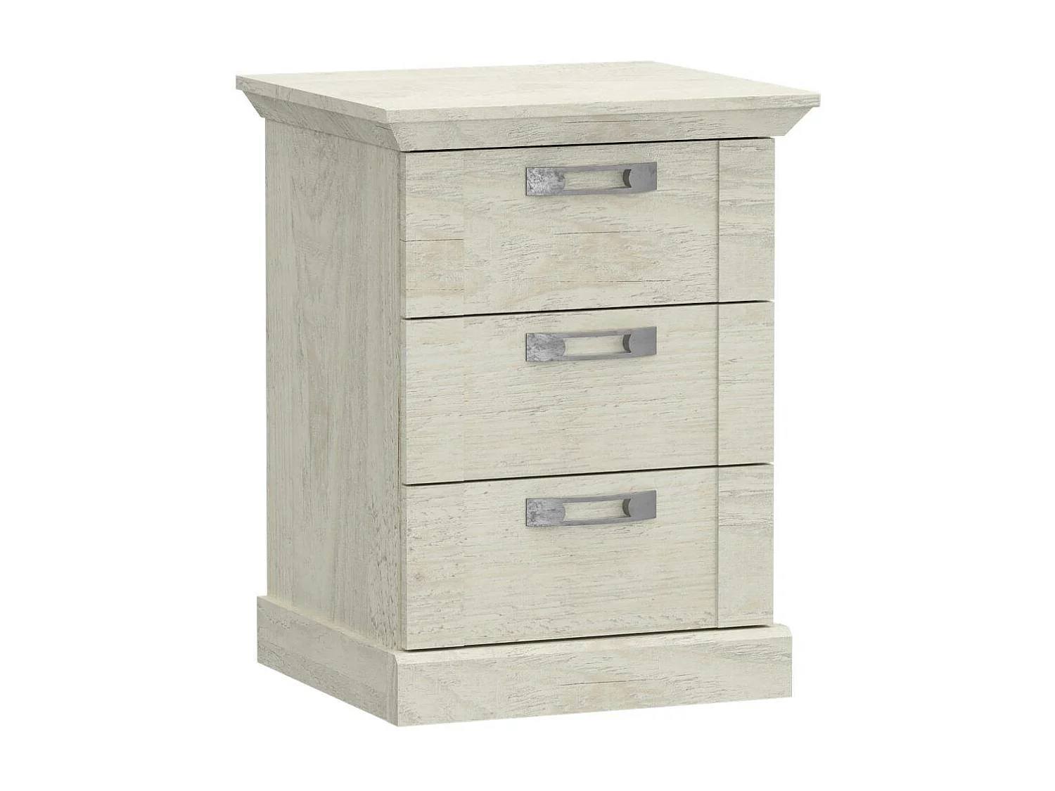 Mesita de noche de 3 cajones de 65,4x49,8x44,9 cm estilo rústico color blanco pino Karen
