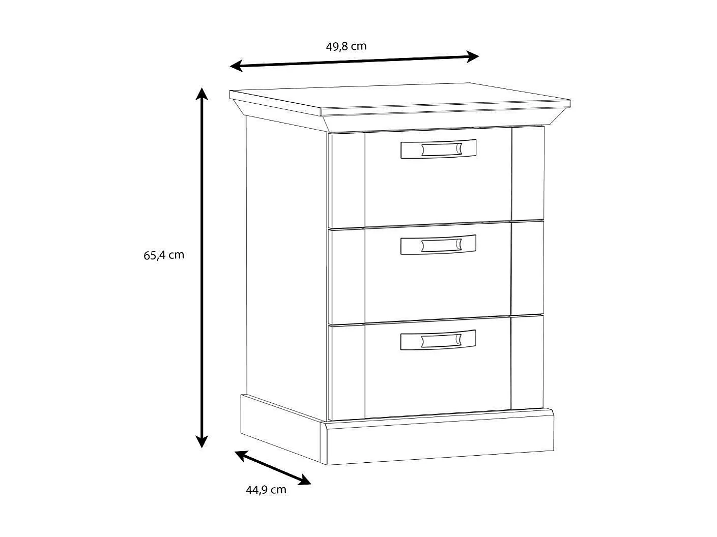 Mesita de noche de 3 cajones de 65,4x49,8x44,9 cm estilo rústico color blanco pino Karen