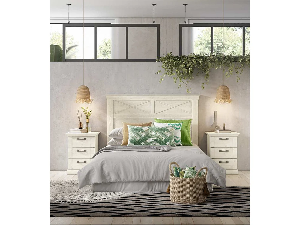 Mesita de noche de 3 cajones de 65,4x49,8x44,9 cm estilo rústico color blanco pino Karen