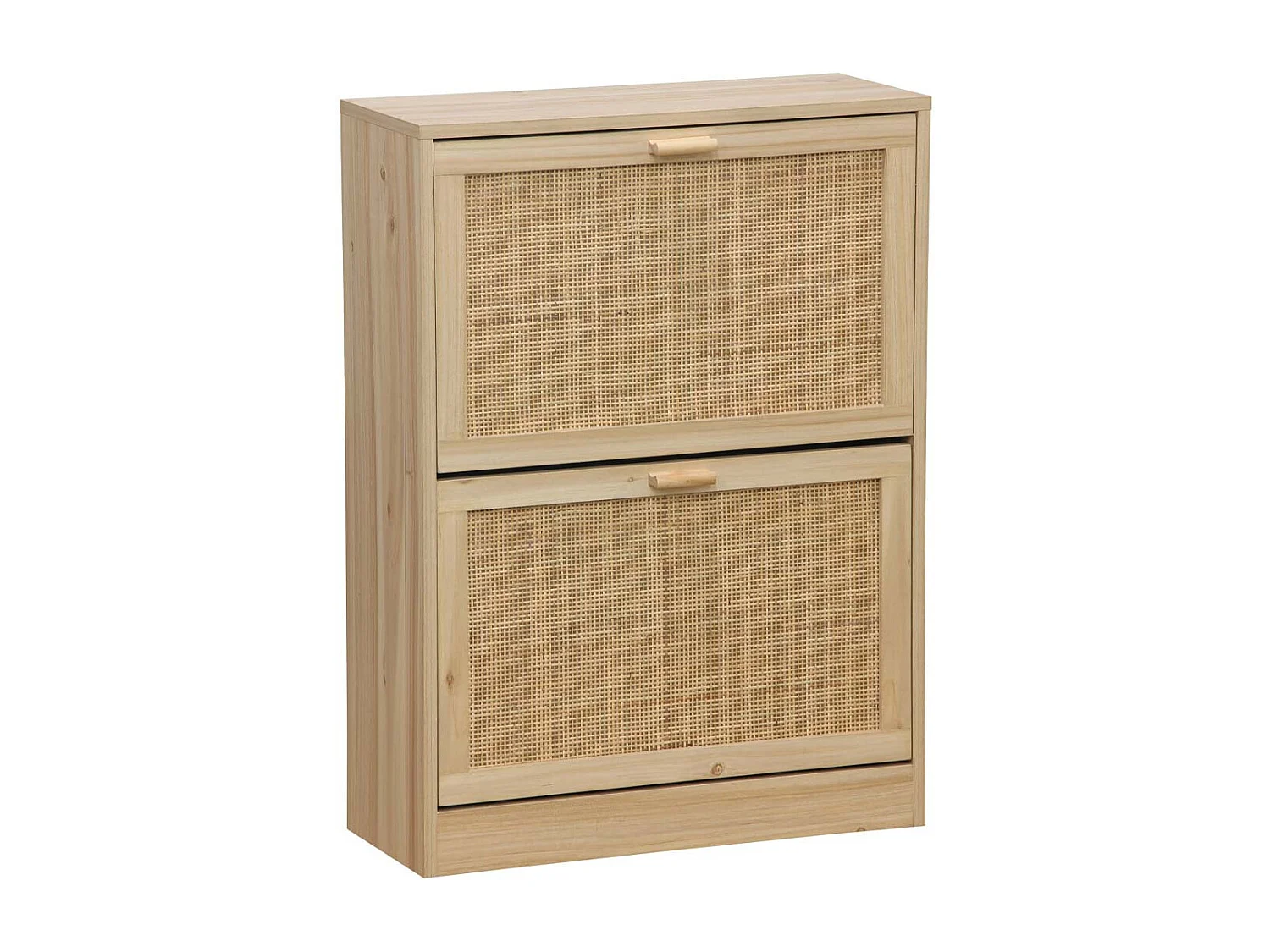 Zapatero de 2 puertas de 82x60x24 cm en tablero de partículas y ratán color beige Camile