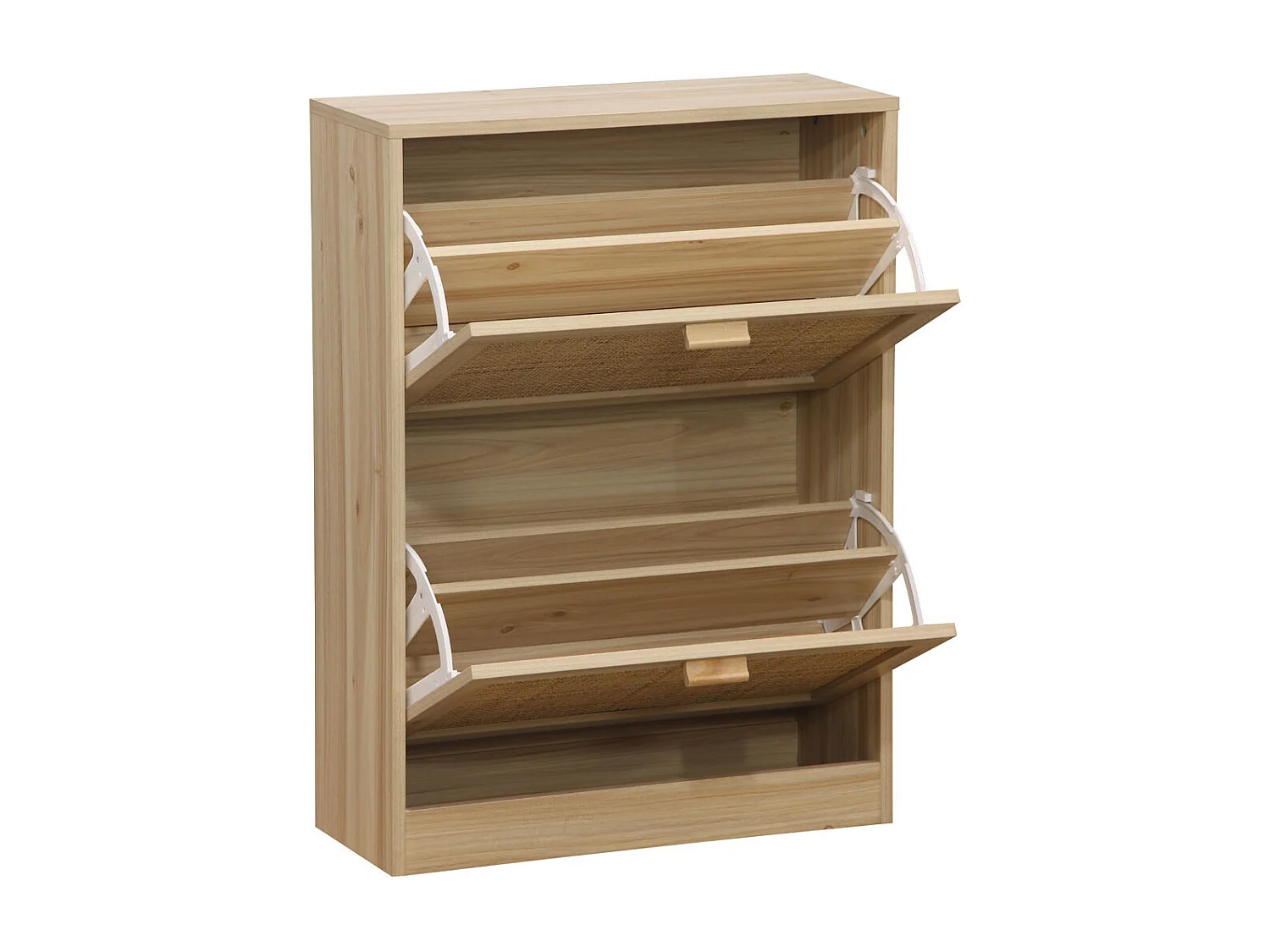 Zapatero de 2 puertas de 82x60x24 cm en tablero de partículas y ratán color beige Camile